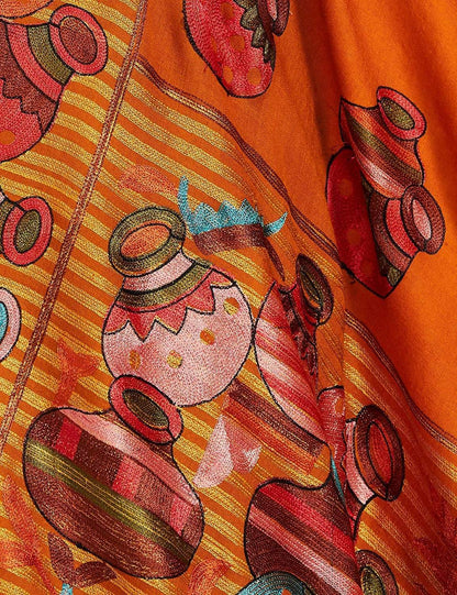 Pashtush India 70x200 Pashtush Tres Chic Regal Collection, Wool Embroidery Nalki Shawl Scarf, Mustard Yellow