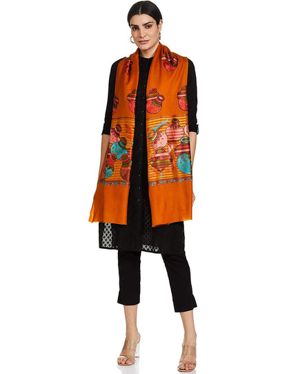 Pashtush India 70x200 Pashtush Tres Chic Regal Collection, Wool Embroidery Nalki Shawl Scarf, Mustard Yellow