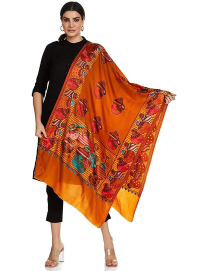 Pashtush India 70x200 Pashtush Tres Chic Regal Collection, Wool Embroidery Nalki Shawl Scarf, Mustard Yellow