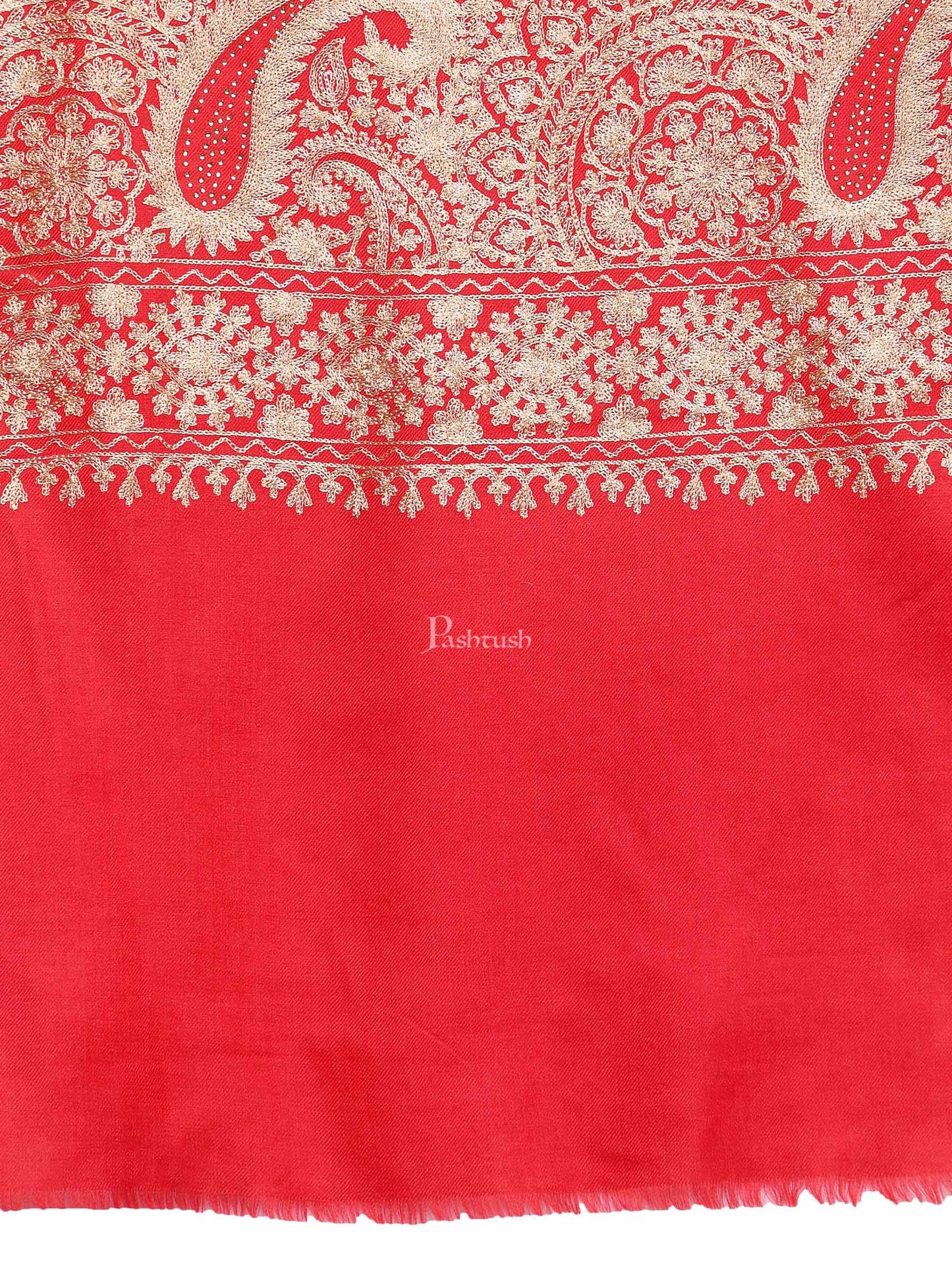 Pashtush India Womens Stoles and Scarves Scarf Pashtush Tres Chic Regal Collection, Wool Embroidery Nalki Shawl Scarf, Red
