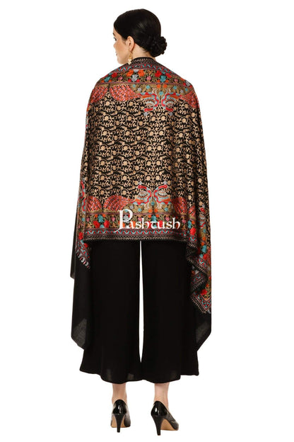Pashtush Shawl Store Stole Pashtush Tres Chic Regal Collection, Wool Embroidery Nalki Shawl Scarf, Rich Black