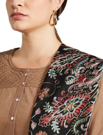 Pashtush India 70x200 Pashtush Tres Chic Regal Collection, Wool Embroidery Nalki Shawl Scarf, Rich Black