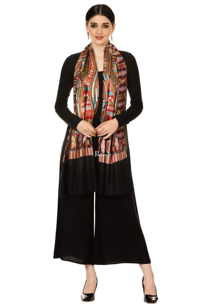 Pashtush India 70x200 Pashtush Tres Chic Regal Collection, Wool Embroidery Nalki Shawl Scarf, Rich Black