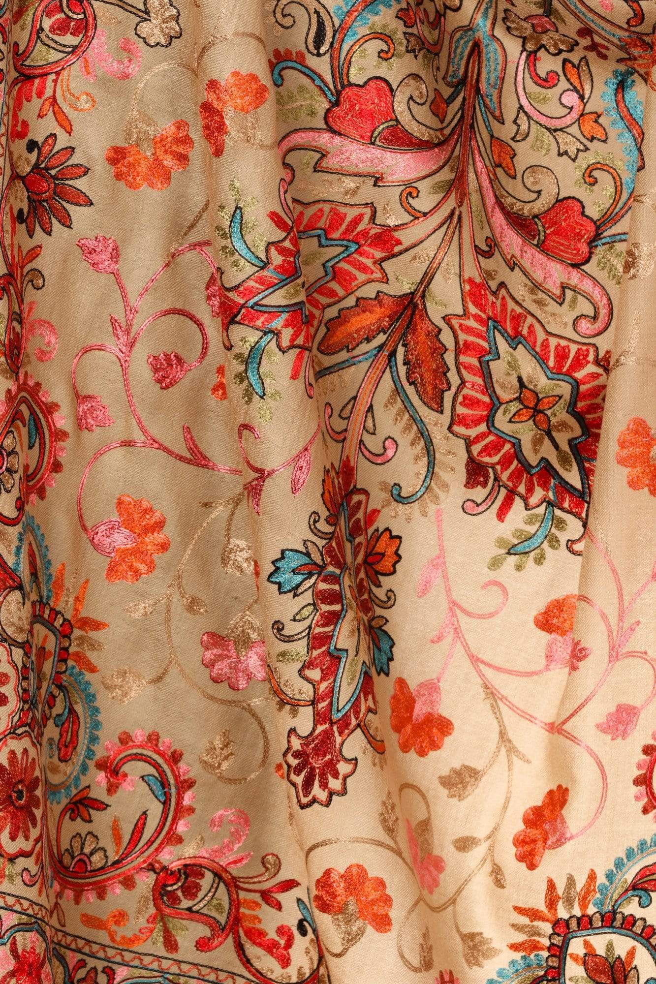 Pashtush India 70x200 Pashtush Tres Chic Regal Collection, Wool Embroidery Nalki Shawl Scarf, Sahara Beige