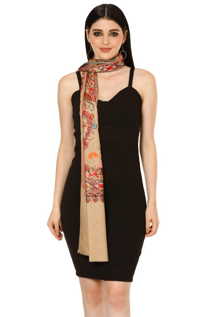 Pashtush India 70x200 Pashtush Tres Chic Regal Collection, Wool Embroidery Nalki Shawl Scarf, Sahara Beige