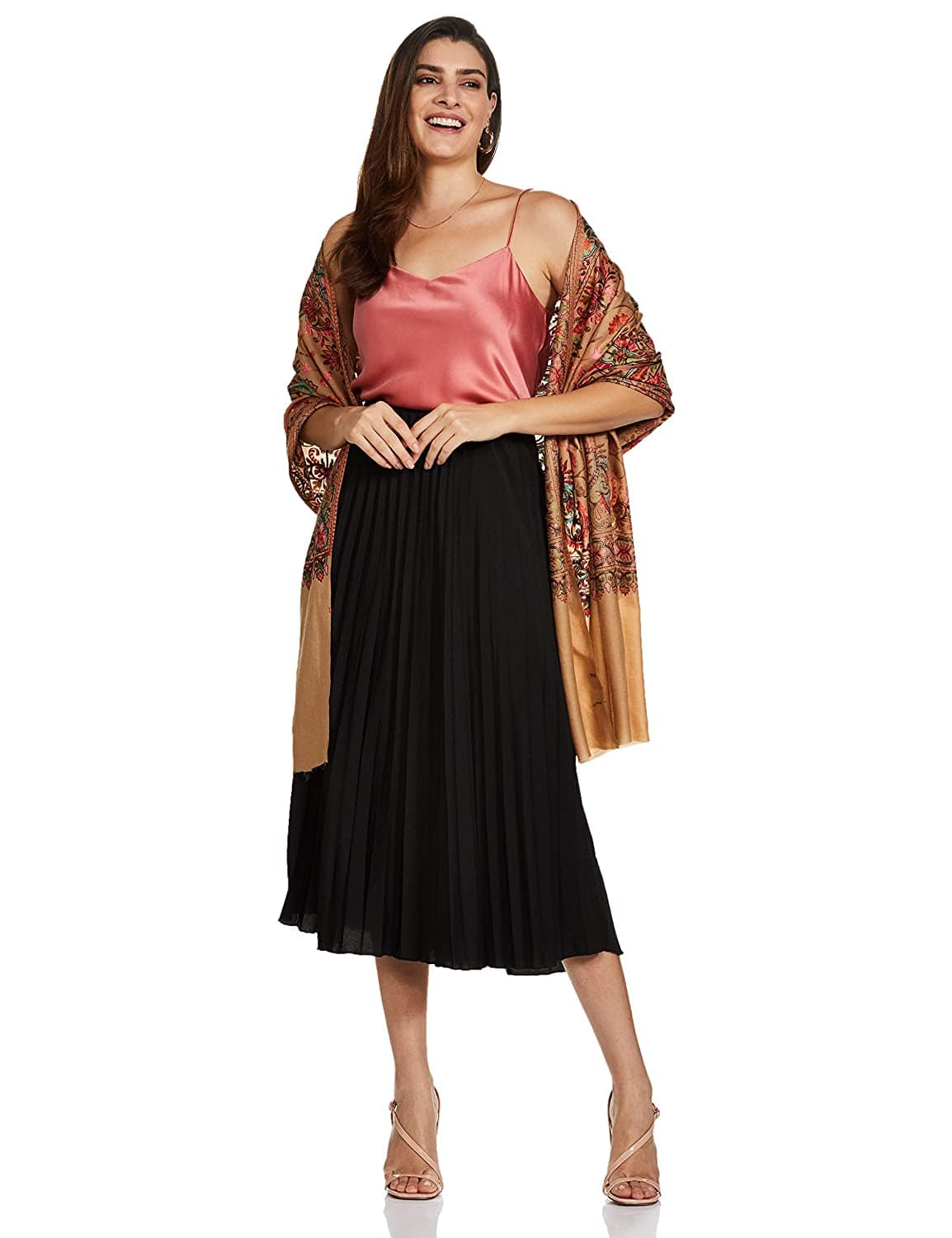 Pashtush India 70x200 Pashtush Tres Chic Regal Collection, Wool Embroidery Nalki Shawl Scarf, Sahara Beige