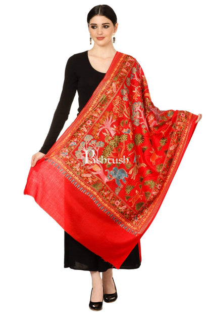 Pashtush Shawl Store Stole Pashtush Tres Chic Regal Collection, Wool Embroidery Nalki Shawl Scarf, Scarlet Red