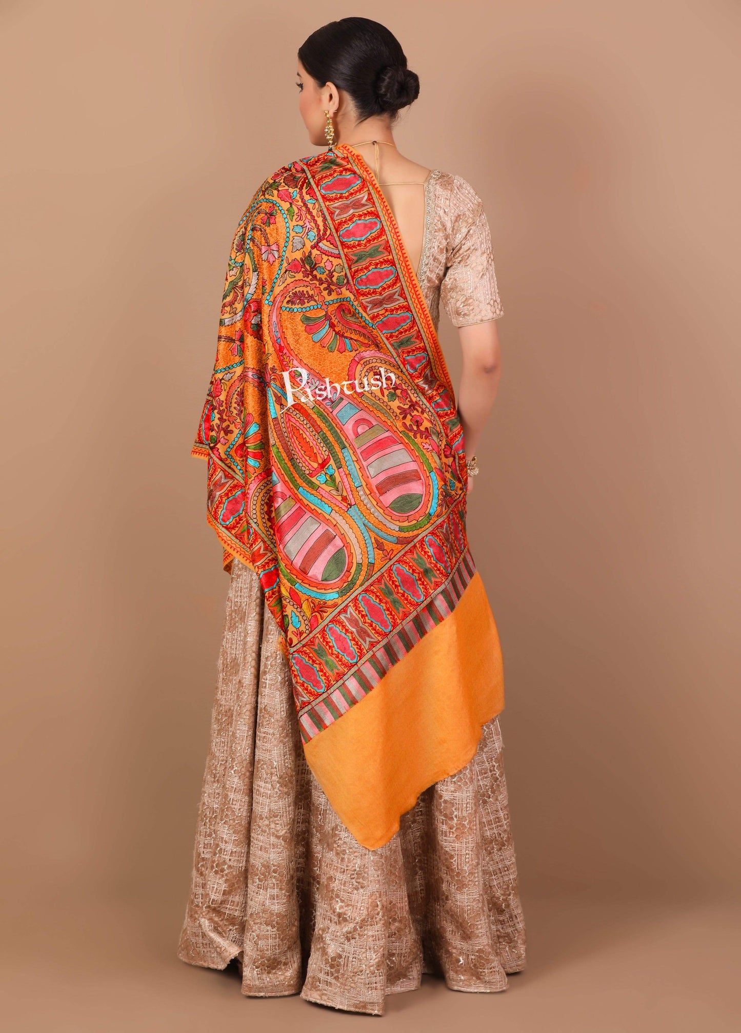 Pashtush Shawl Store Stole Pashtush Tres Chic Regal Collection, Wool Embroidery Nalki Stole, Scarf, Tuscan Sun
