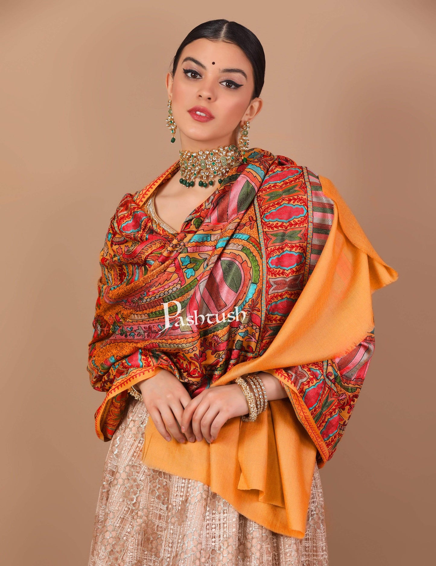 Pashtush Shawl Store Stole Pashtush Tres Chic Regal Collection, Wool Embroidery Nalki Stole, Scarf, Tuscan Sun