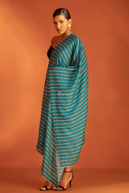 Pashtush India womens scarf and Stoles Pashtush Twilight Stole, With Woven Metallic Thread, Silk Wool, Blue and gold