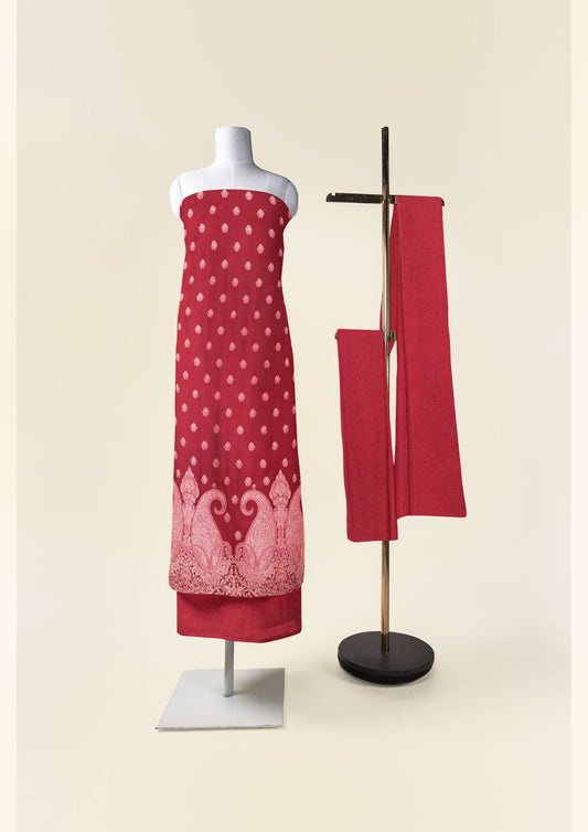 Pashtush India Apparel & Accessories Pashtush Unstitched Kashmiri Embroidery Suit with Shawl, Fine Wool, Soft and Warm, Maroon