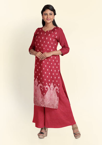 Pashtush India Apparel & Accessories Pashtush Unstitched Kashmiri Embroidery Suit with Shawl, Fine Wool, Soft and Warm, Maroon