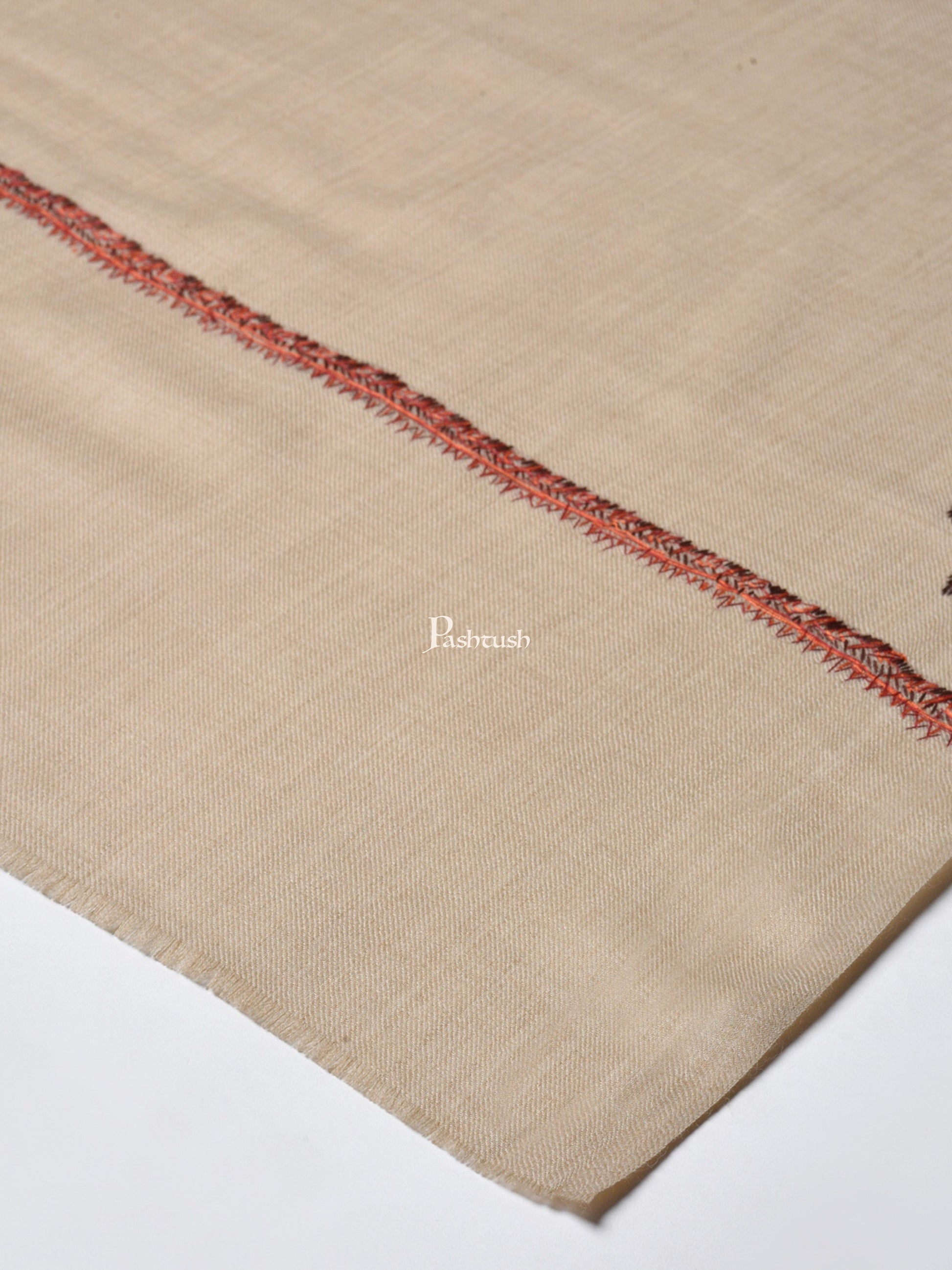 Pashtush India Womens Stoles and Scarves Scarf Pashtush Women 100% Hand Embroidery Woollen Shawl, Beige