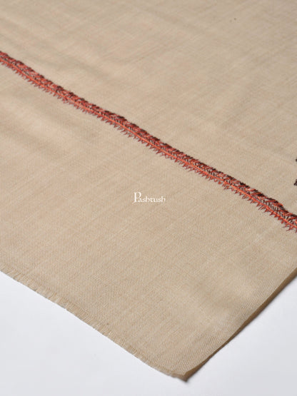 Pashtush India Womens Stoles and Scarves Scarf Pashtush Women 100% Hand Embroidery Woollen Shawl, Beige