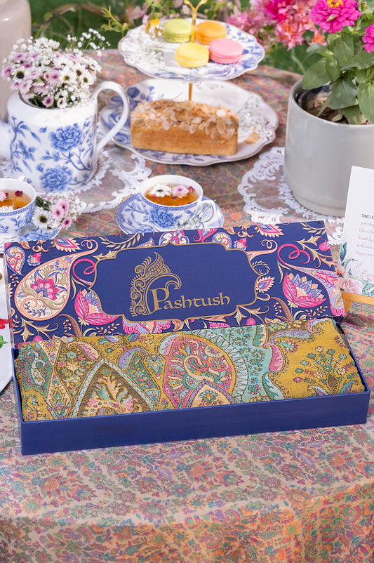 Pashtush India Gift Pack Pashtush Women 100% Pure Wool, With Woolmark Certificate, Woven Kalamkari Design Shawl, Mustard