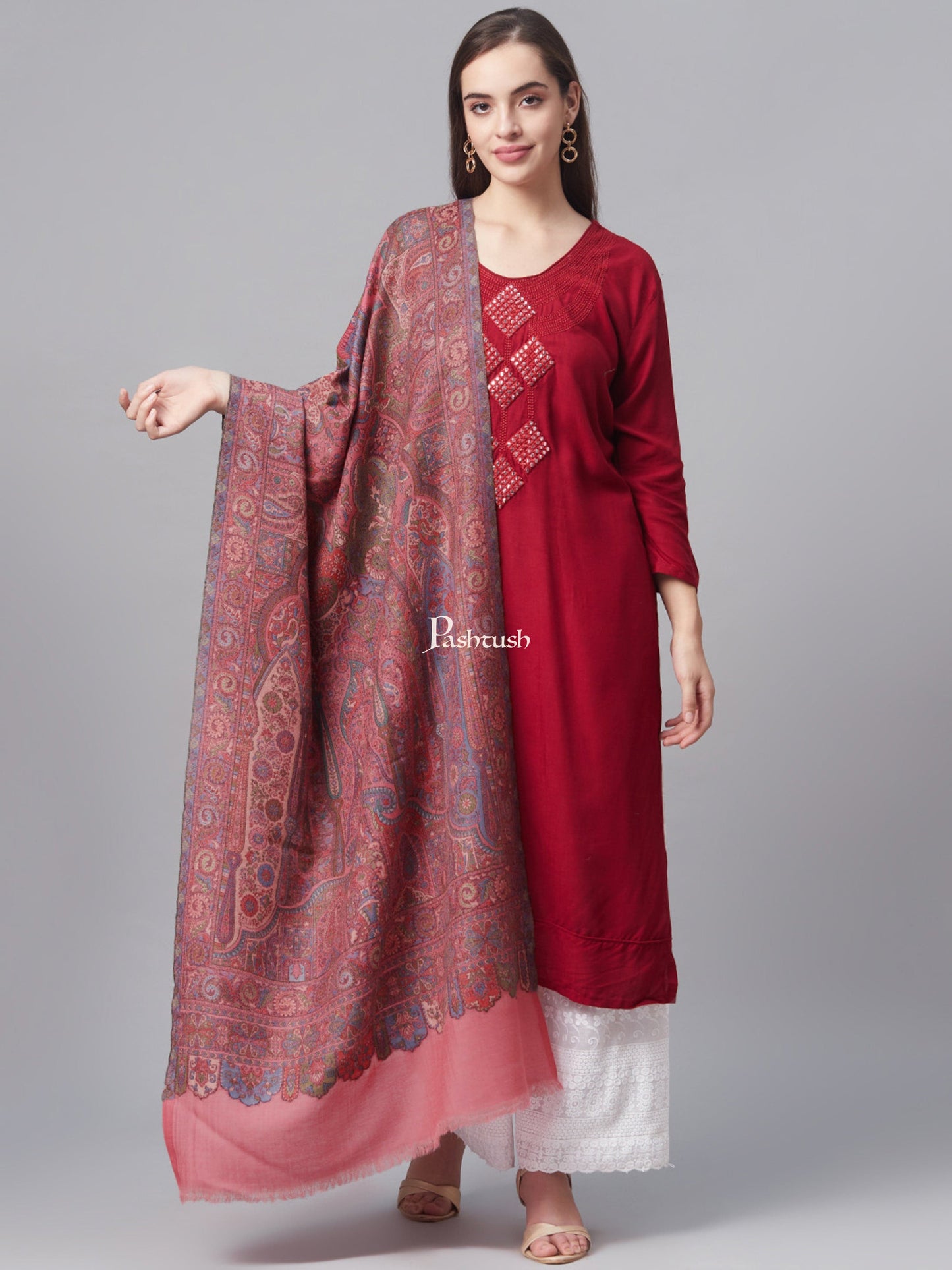Pashtush India Womens Shawls Pashtush Women 100% Pure Wool Woven Kalamkari Weave Shawl, With Woolmark Certificate