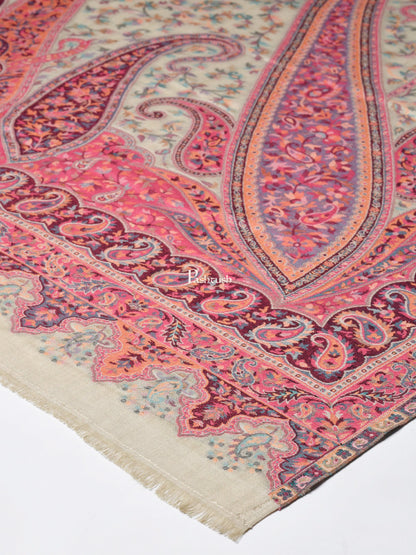 Pashtush India Womens Shawls Pashtush Women Cream-Coloured  Pink Woven Design Designer Shawl