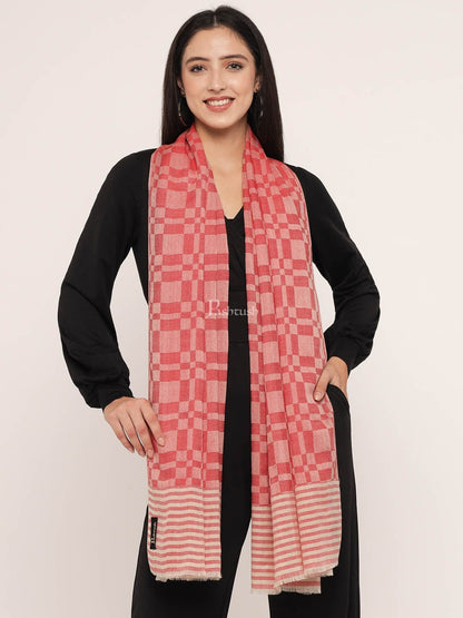 Pashtush India Womens Stoles and Scarves Scarf Pashtush Women Extra Fine wool check design stole, red