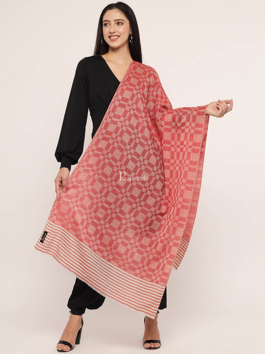 Pashtush India Womens Stoles and Scarves Scarf Pashtush Women Extra Fine wool check design stole, red