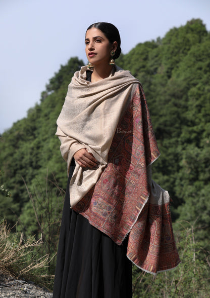 Pashtush India Womens Shawls Pashtush women Extra Fine Wool shawl, Ethnic design, Beige