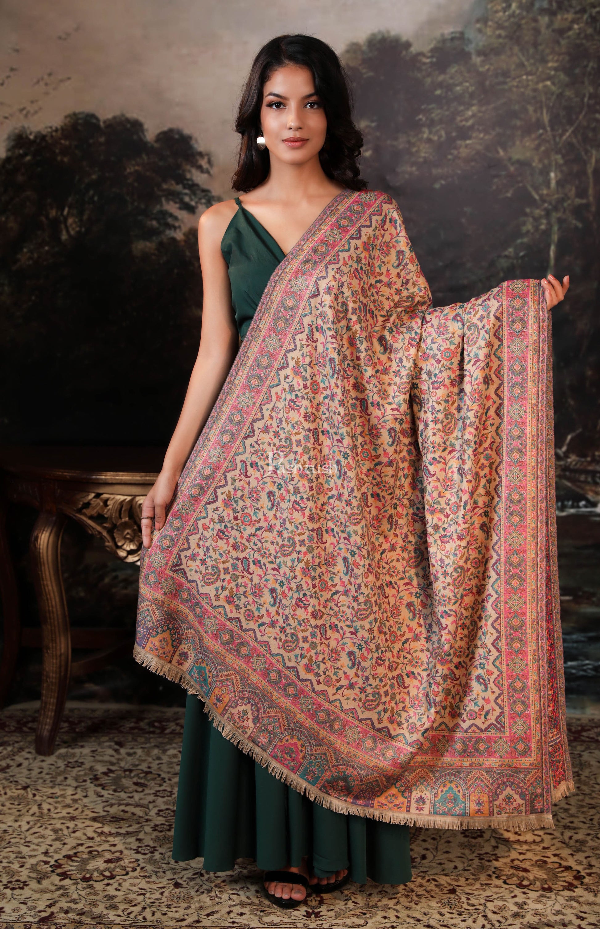 Pashtush India Womens Shawls Pashtush women faux pashmina shawl, ethnic weave design, beige