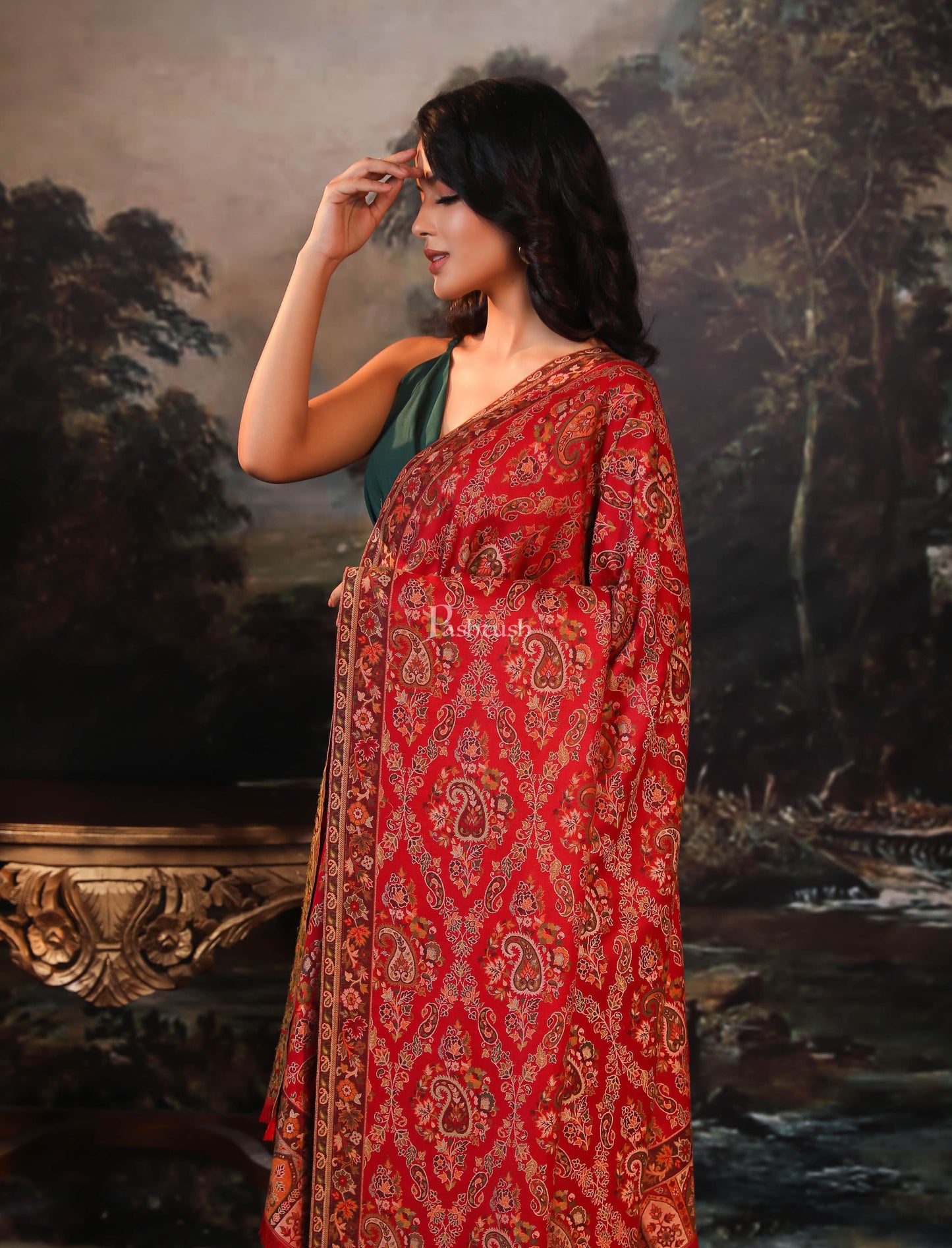 Pashtush India Womens Shawls Pashtush women faux pashmina shawl, ethnic weave design, maroon