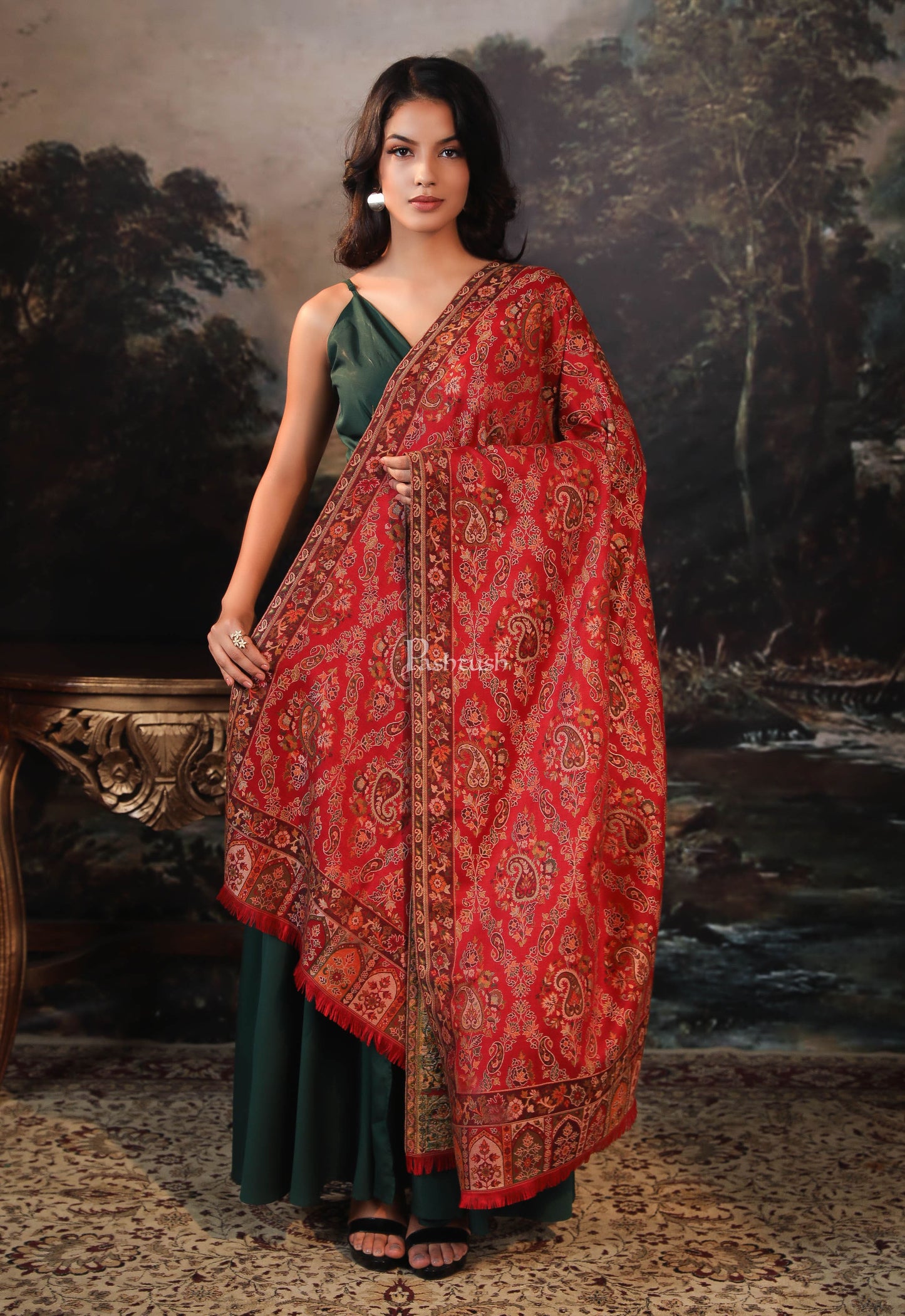 Pashtush India Womens Shawls Pashtush women faux pashmina shawl, ethnic weave design, maroon