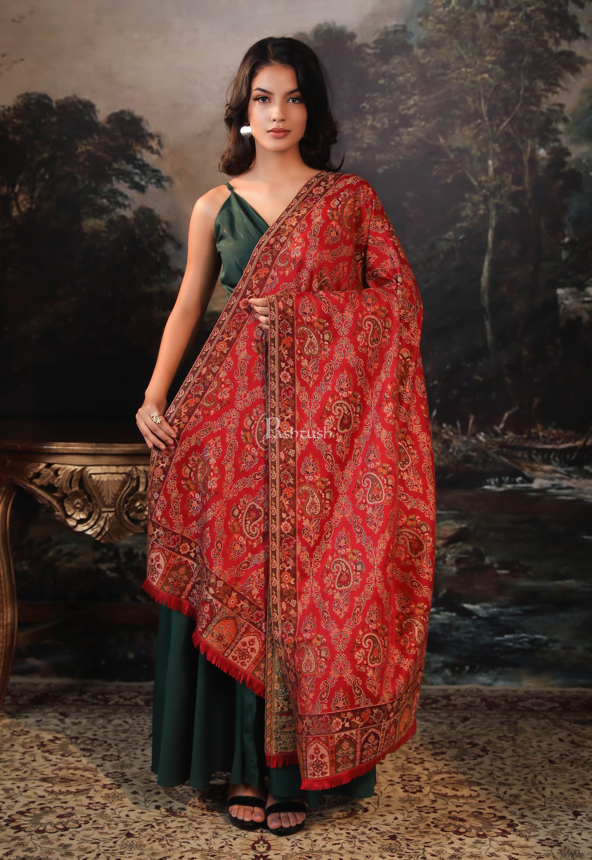 Pashtush India Womens Shawls Pashtush women faux pashmina shawl, ethnic weave design, maroon