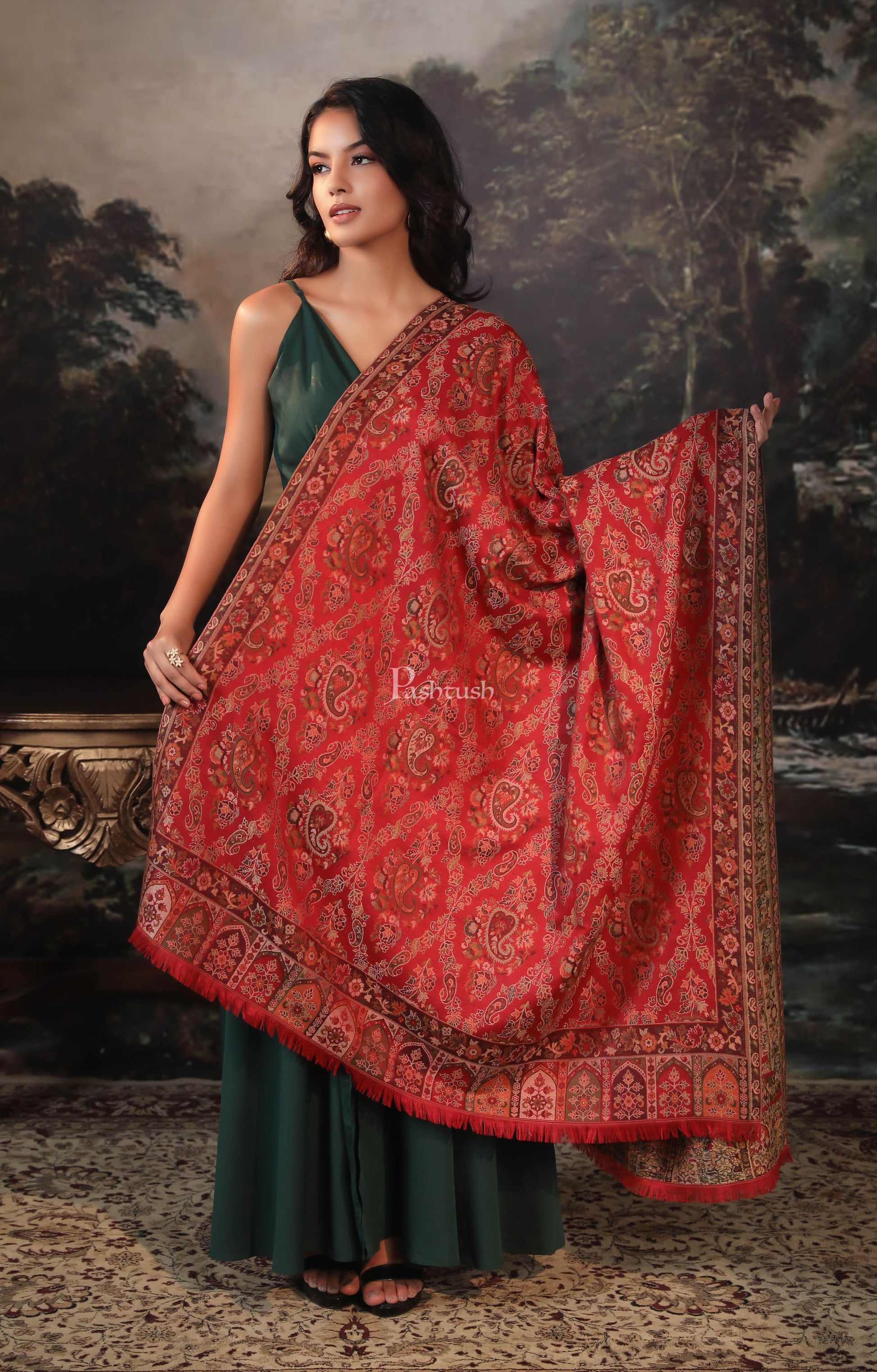 Pashtush India Womens Shawls Pashtush women faux pashmina shawl, ethnic weave design, maroon