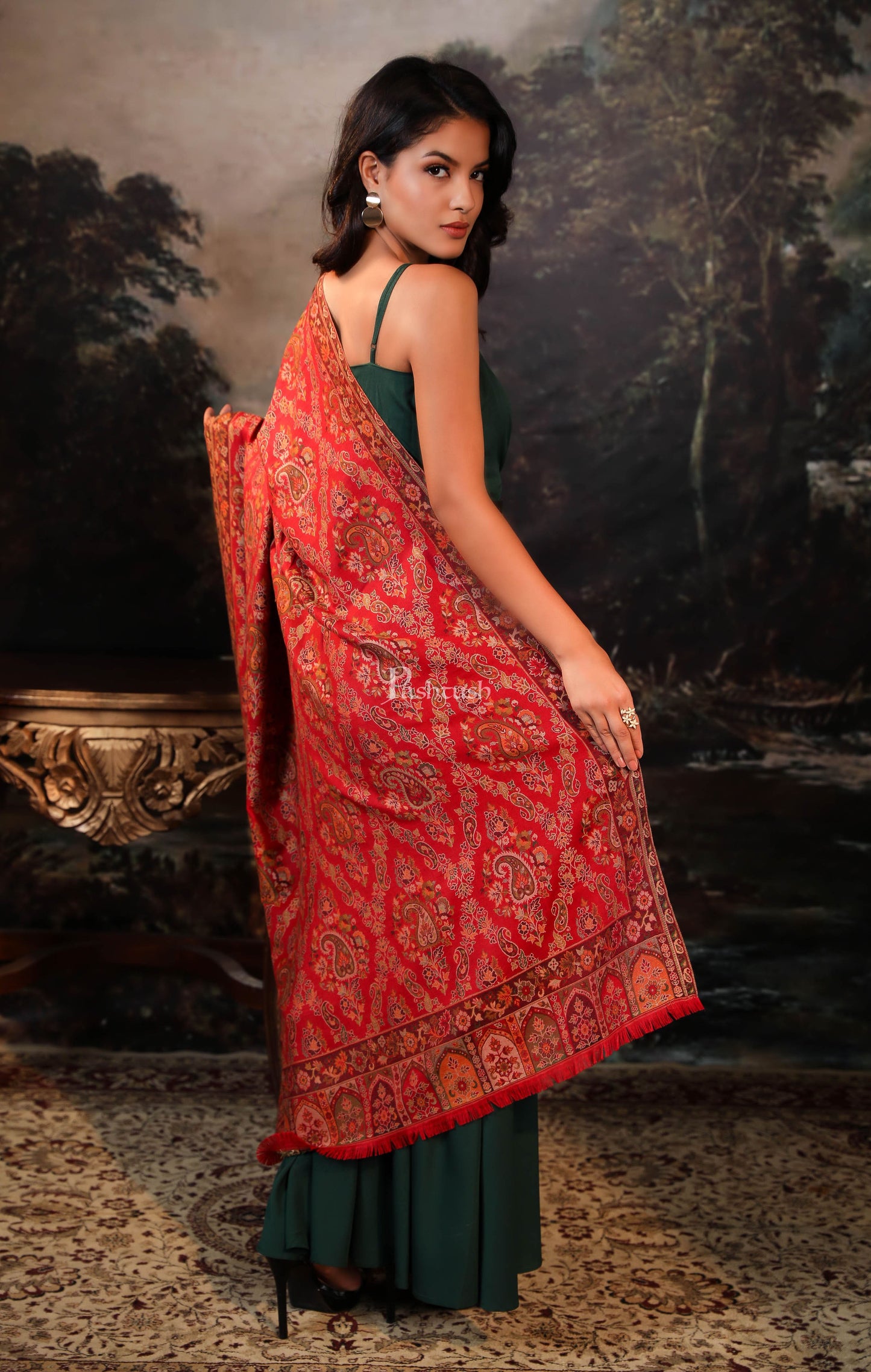 Pashtush India Womens Shawls Pashtush women faux pashmina shawl, ethnic weave design, maroon