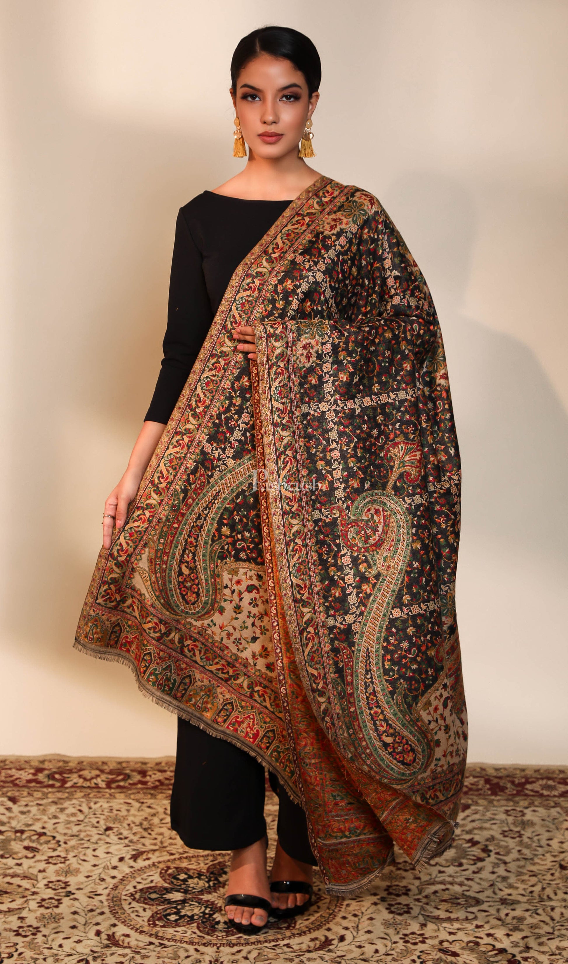 Pashtush India Womens Shawls Pashtush women faux pashmina shawl, ethnic weave design, multi color