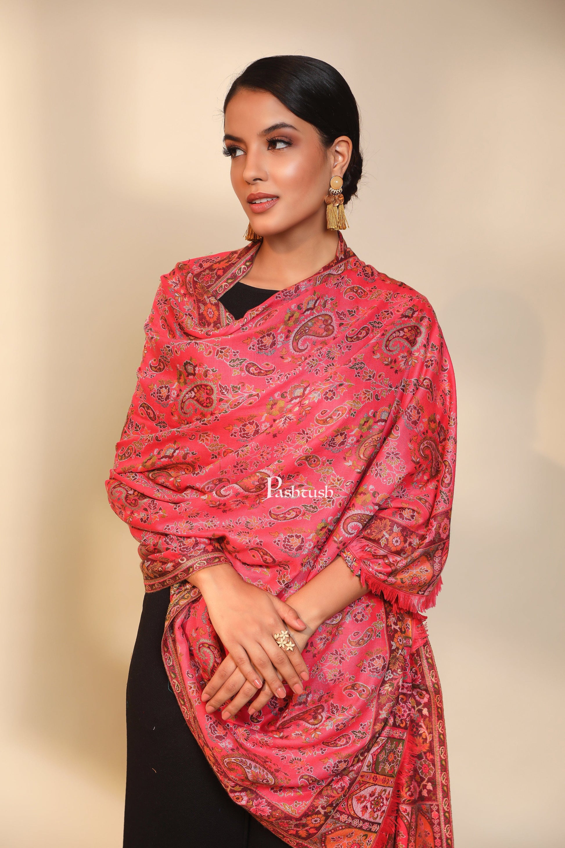 Pashtush India Womens Shawls Pashtush women faux pashmina shawl, ethnic weave design, multi color