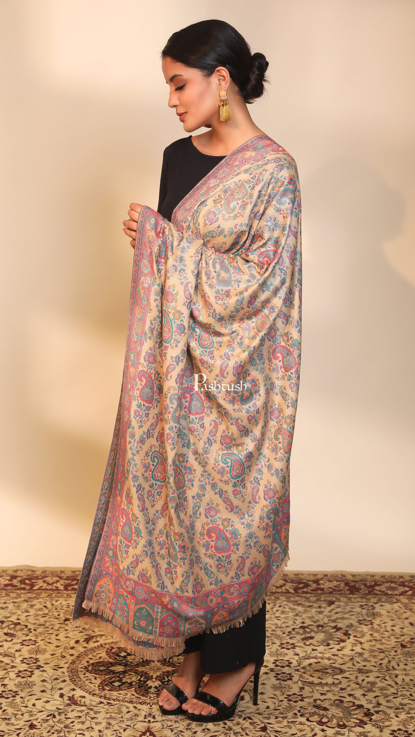 Pashtush India Womens Shawls Pashtush women faux pashmina shawl, ethnic weave design, multi color