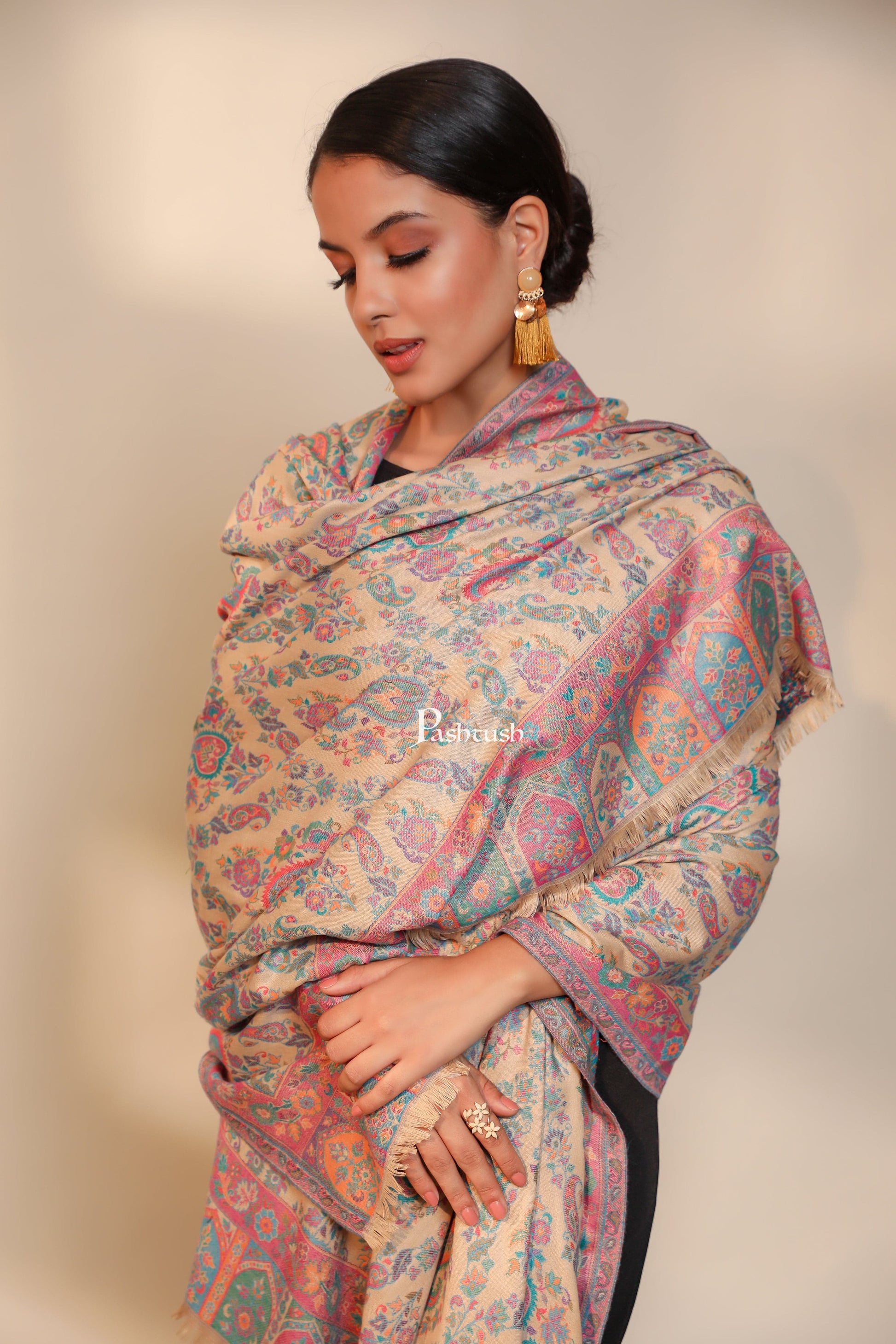 Pashtush India Womens Shawls Pashtush women faux pashmina shawl, ethnic weave design, multi color