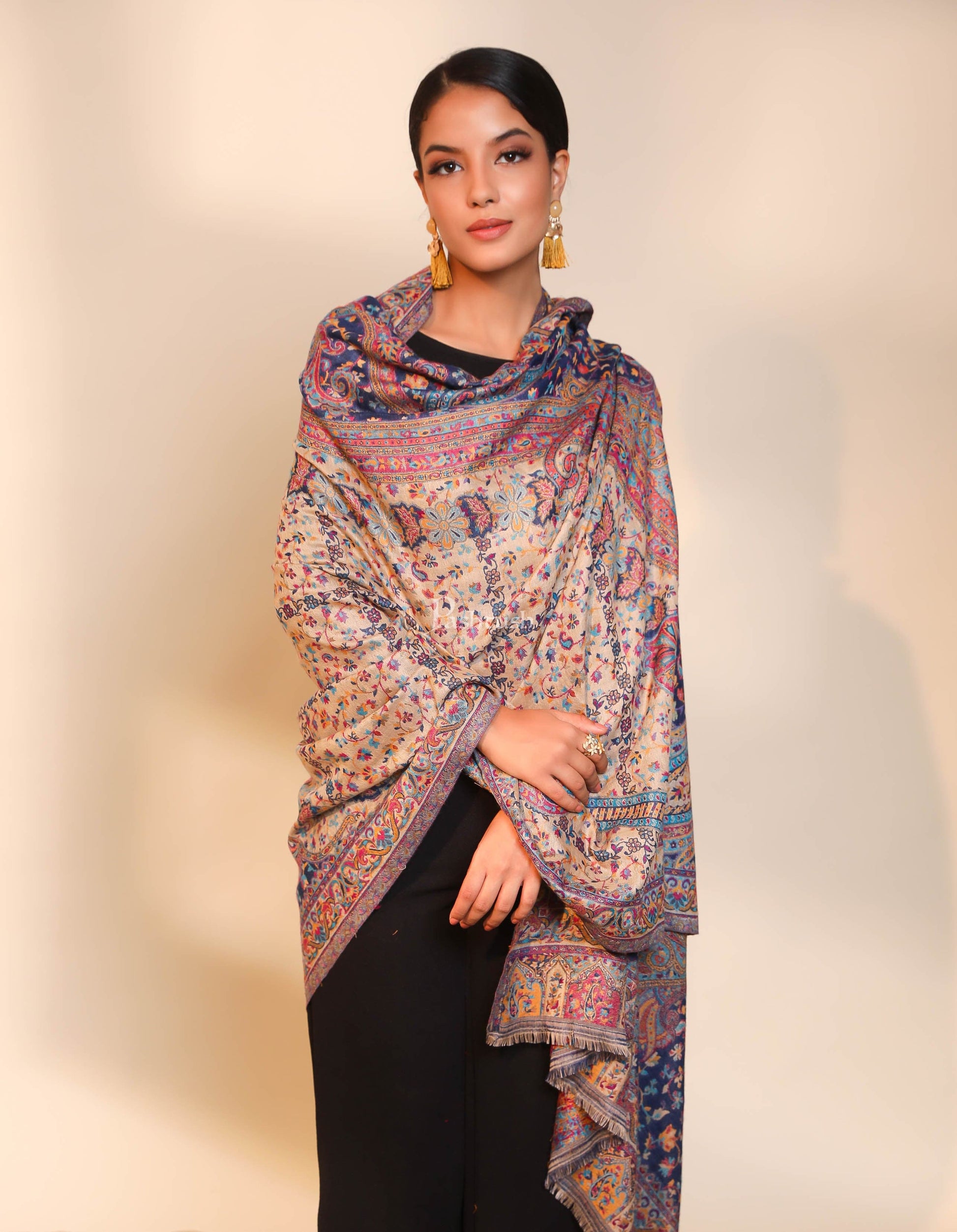 Pashtush India Womens Shawls Pashtush women faux pashmina shawl, ethnic weave design, multi color