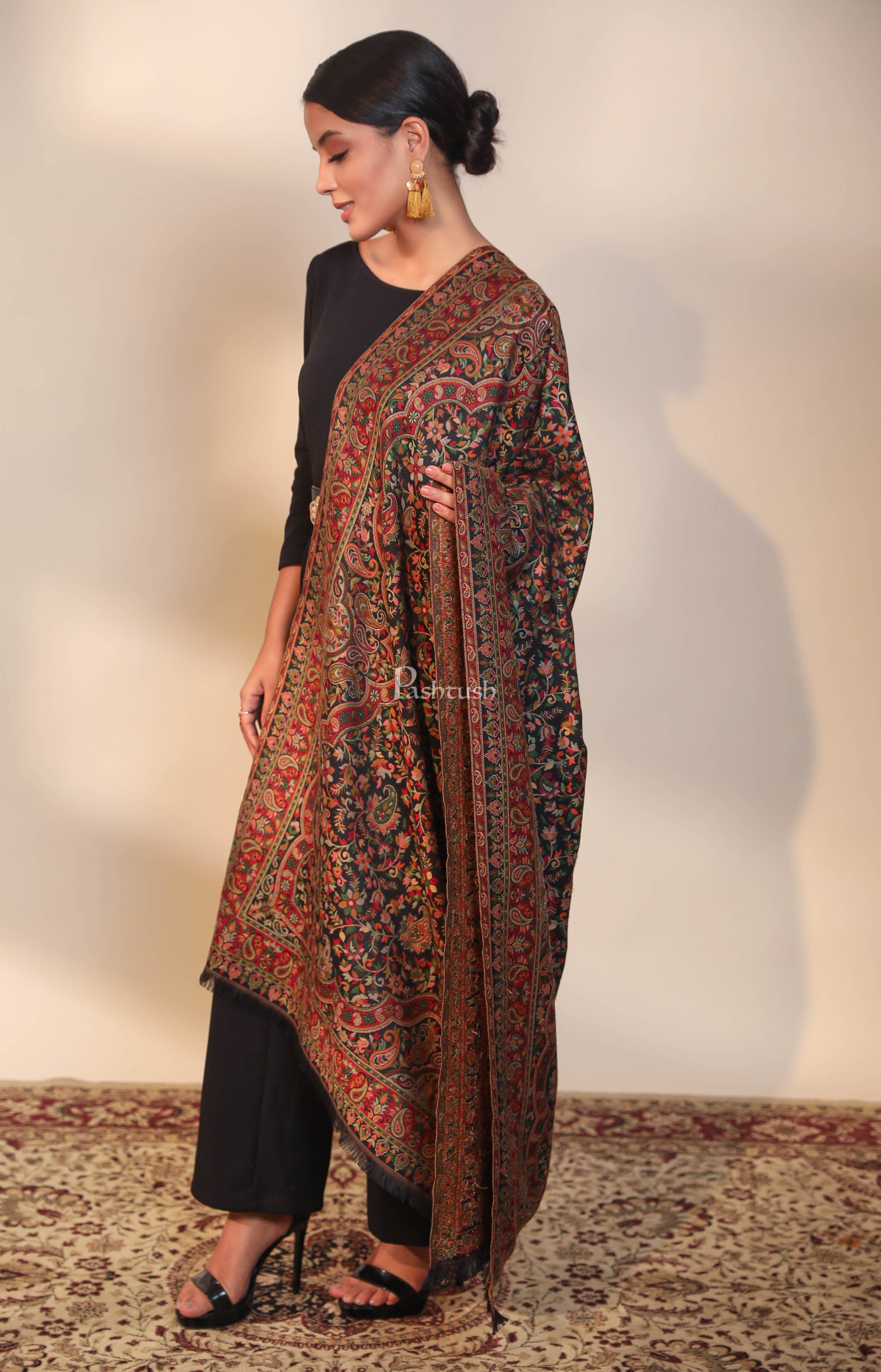 Pashtush India Womens Shawls Pashtush women faux pashmina shawl, ethnic weave design, multi color