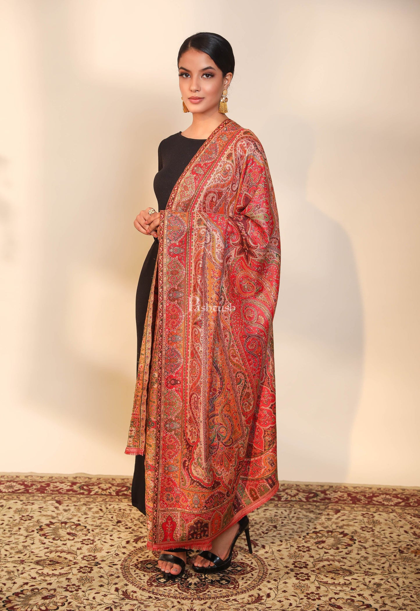 Pashtush India Womens Shawls Pashtush women faux pashmina shawl, ethnic weave design, multi color