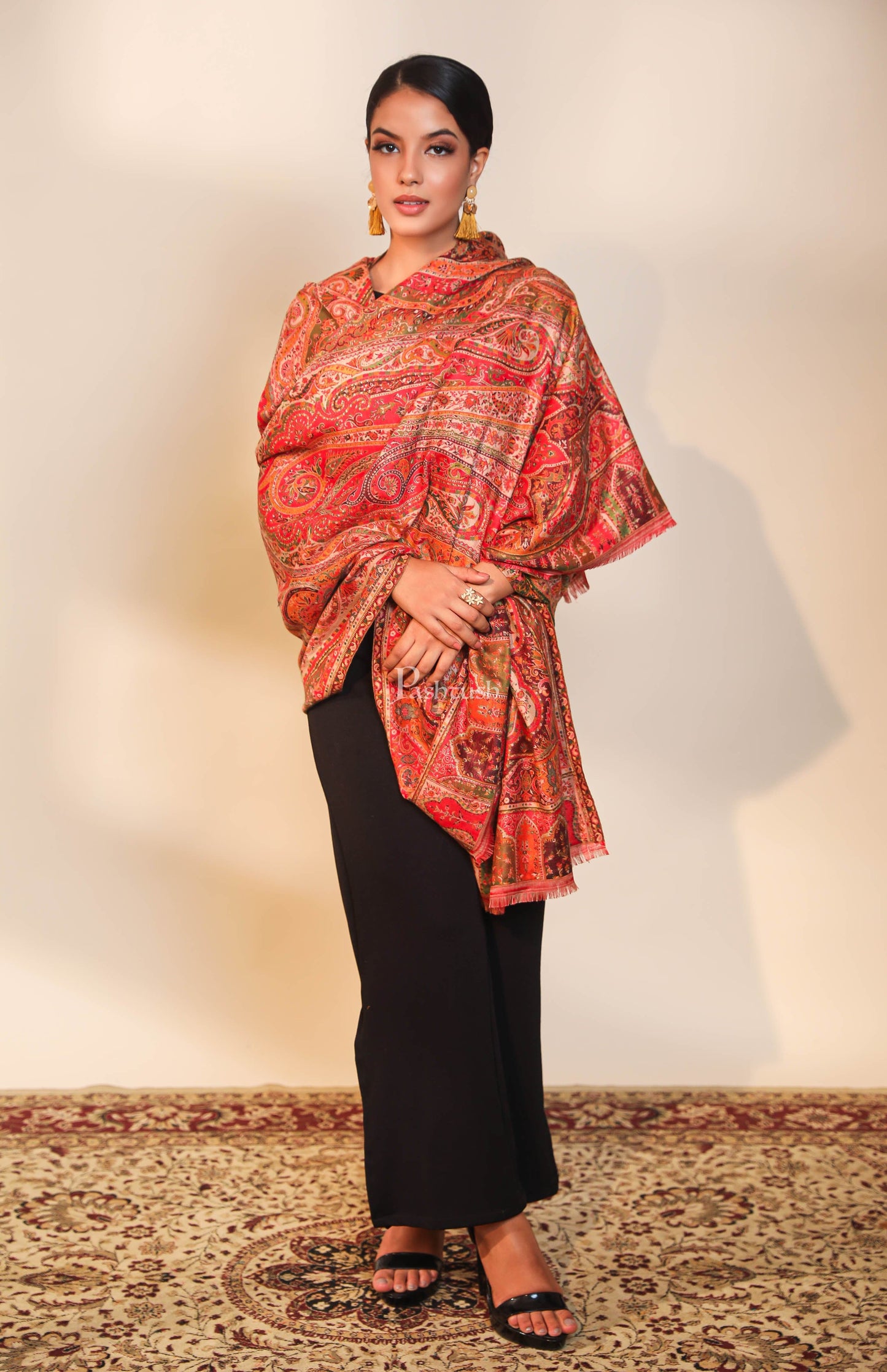 Pashtush India Womens Shawls Pashtush women faux pashmina shawl, ethnic weave design, multi color