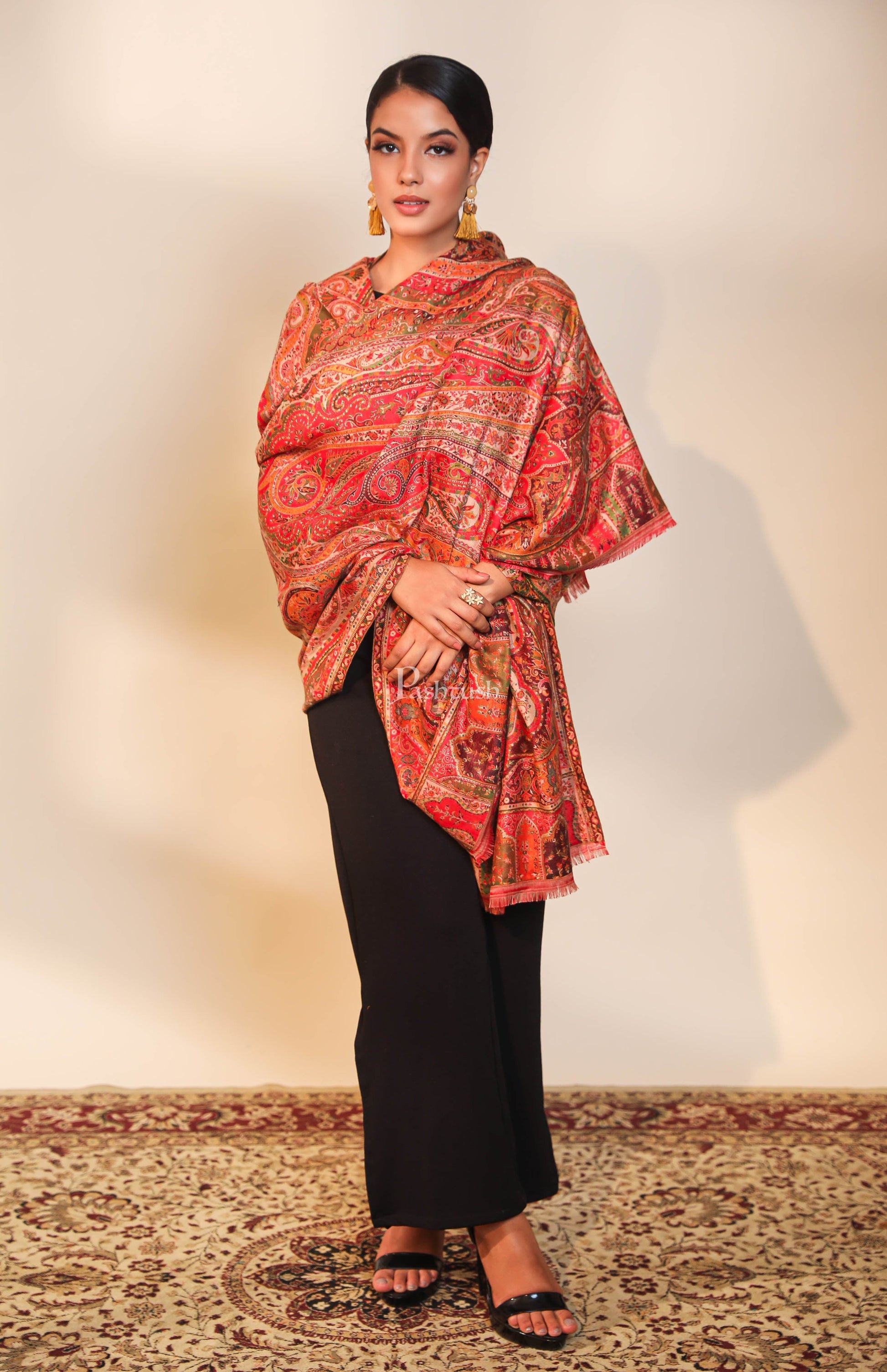 Pashtush India Womens Shawls Pashtush women faux pashmina shawl, ethnic weave design, multi color