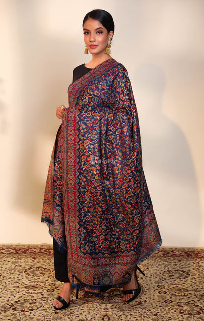 Pashtush India Womens Shawls Pashtush women faux pashmina shawl, ethnic weave design, navy blue