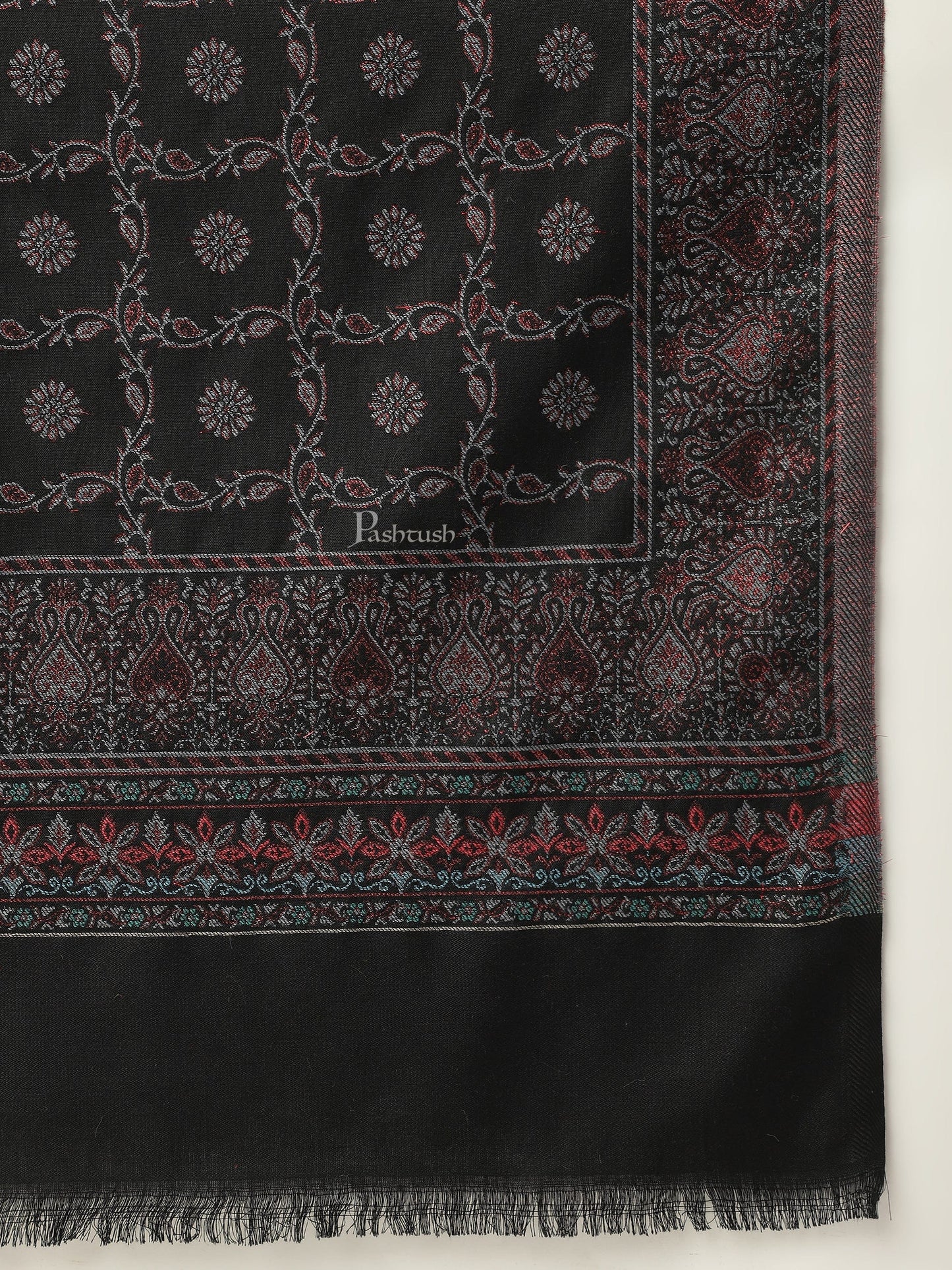 Pashtush India Womens Stoles and Scarves Scarf Pashtush women Faux Pashmina stole, paisley weave with zari design, Black