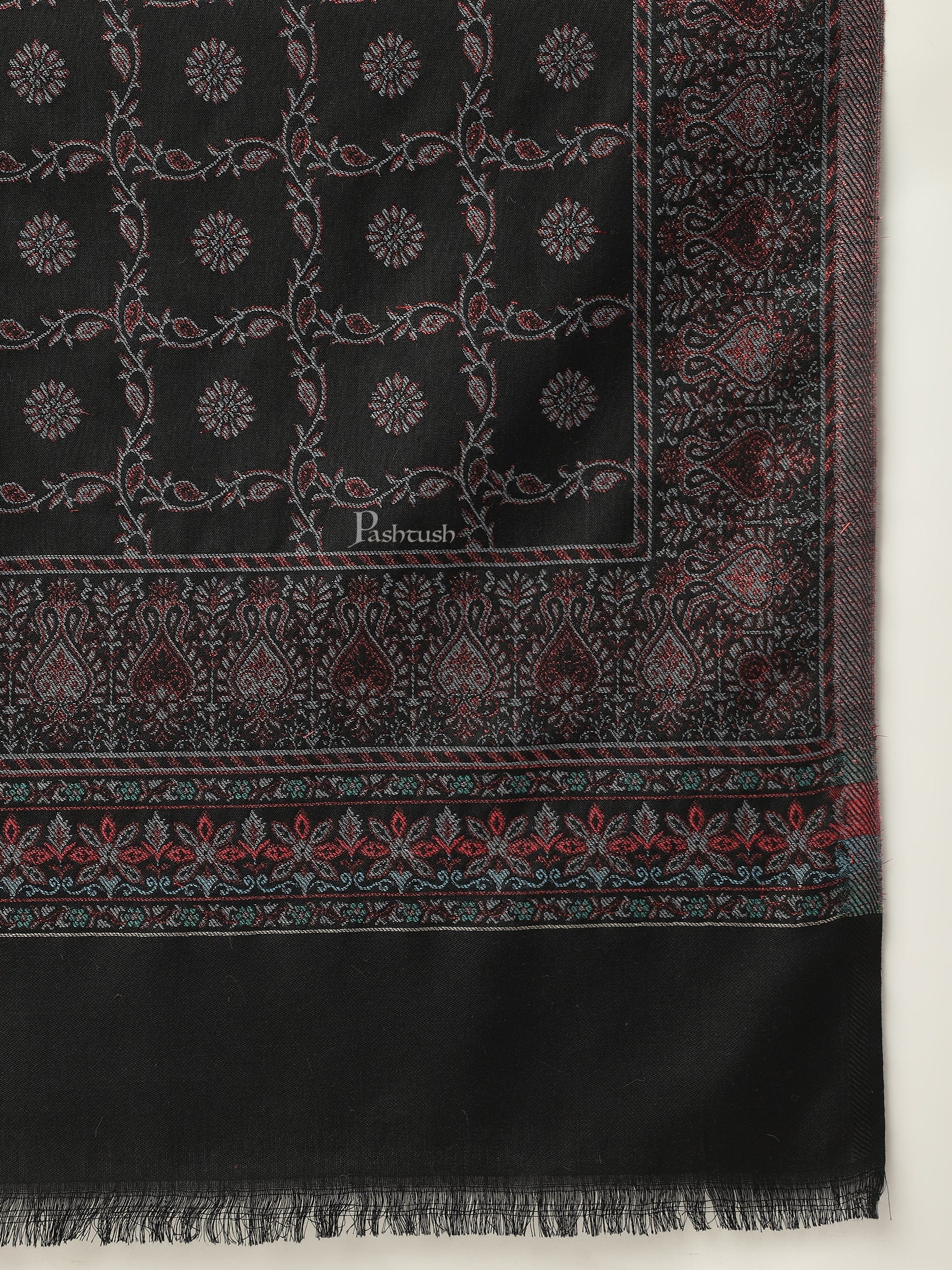Pashtush India Womens Stoles and Scarves Scarf Pashtush women Faux Pashmina stole, paisley weave with zari design, Black