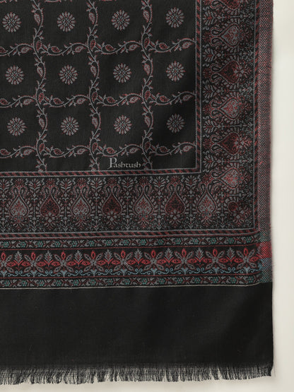 Pashtush India Womens Stoles and Scarves Scarf Pashtush women Faux Pashmina stole, paisley weave with zari design, Black