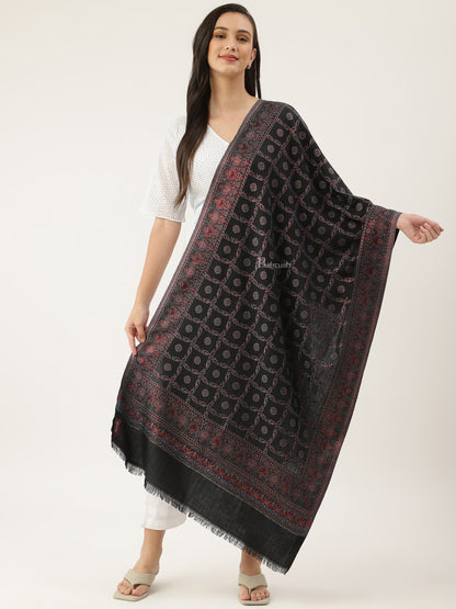 Pashtush India Womens Stoles and Scarves Scarf Pashtush women Faux Pashmina stole, paisley weave with zari design, Black