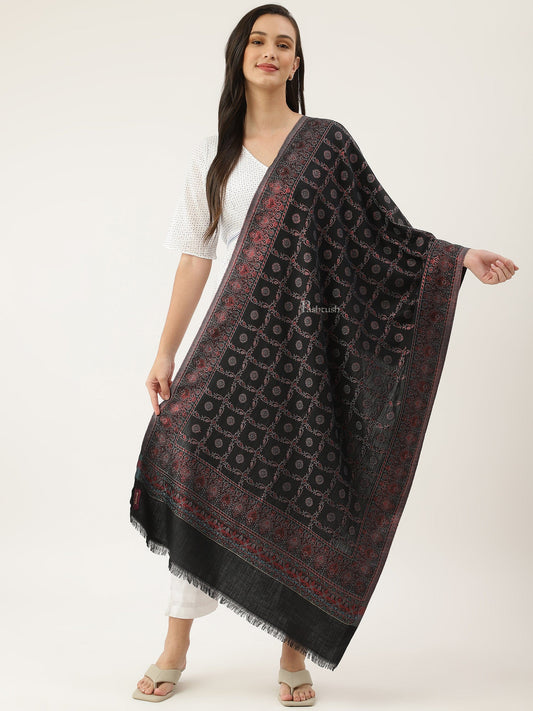 Pashtush India Womens Stoles and Scarves Scarf Pashtush women Faux Pashmina stole, paisley weave with zari design, Black