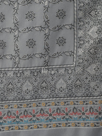 Pashtush India Womens Stoles and Scarves Scarf Pashtush women Faux Pashmina stole, paisley weave with zari design, Grey