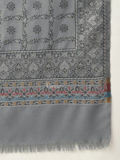 Pashtush India Womens Stoles and Scarves Scarf Pashtush women Faux Pashmina stole, paisley weave with zari design, Grey