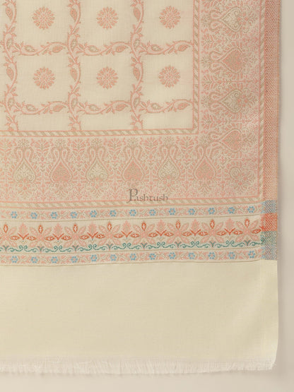Pashtush India Womens Stoles and Scarves Scarf Pashtush women Faux Pashmina stole, paisley weave with zari design, Ivory
