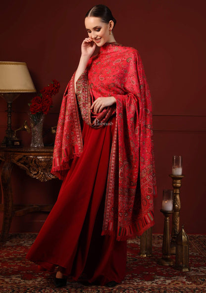 Pashtush India 100x200 Pashtush Women Faux Pashmina Woven Design Kaani Shawl, Red