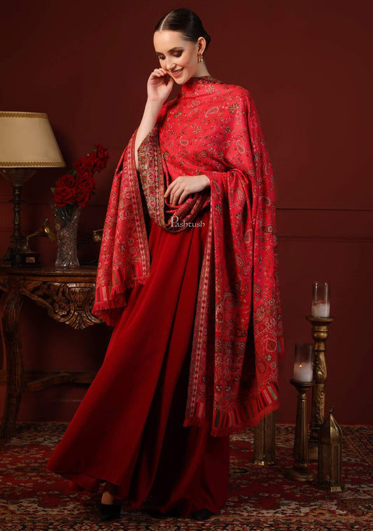 Pashtush India 100x200 Pashtush Women Faux Pashmina Woven Design Kaani Shawl, Red